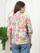 Frempy Women Multicoloured Floral Pure Cotton Top