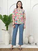 Frempy Women Multicoloured Floral Pure Cotton Top