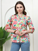 Frempy Women Multicoloured Floral Pure Cotton Top