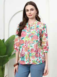 Frempy Women Multicoloured Floral Pure Cotton Top