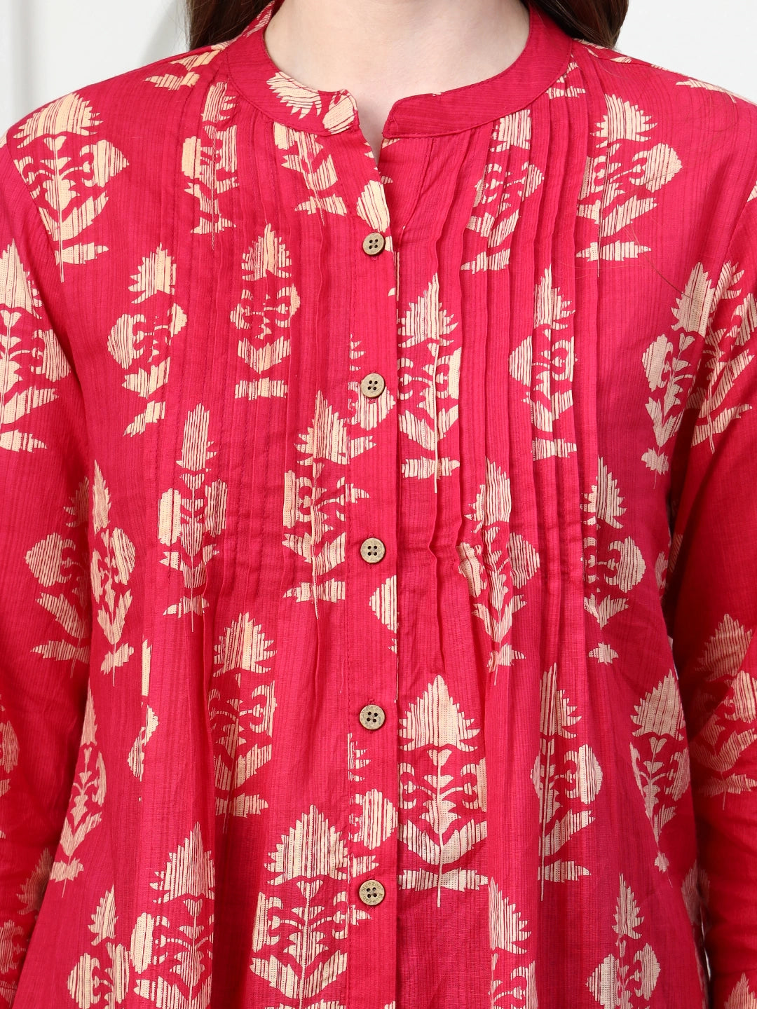 Frempy Women Rose Red Motifs Printed Pure Cotton Top