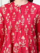 Frempy Women Rose Red Motifs Printed Pure Cotton Top