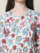 Frempy Women Fit and Flare Off White Floral Printed Maxi/Full Length Dress