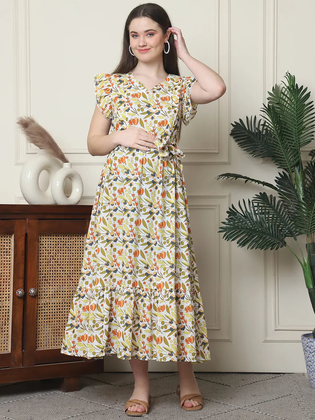 Frempy Women Fit and Flare Multi Floral Printed Maxi/Full Length Dress