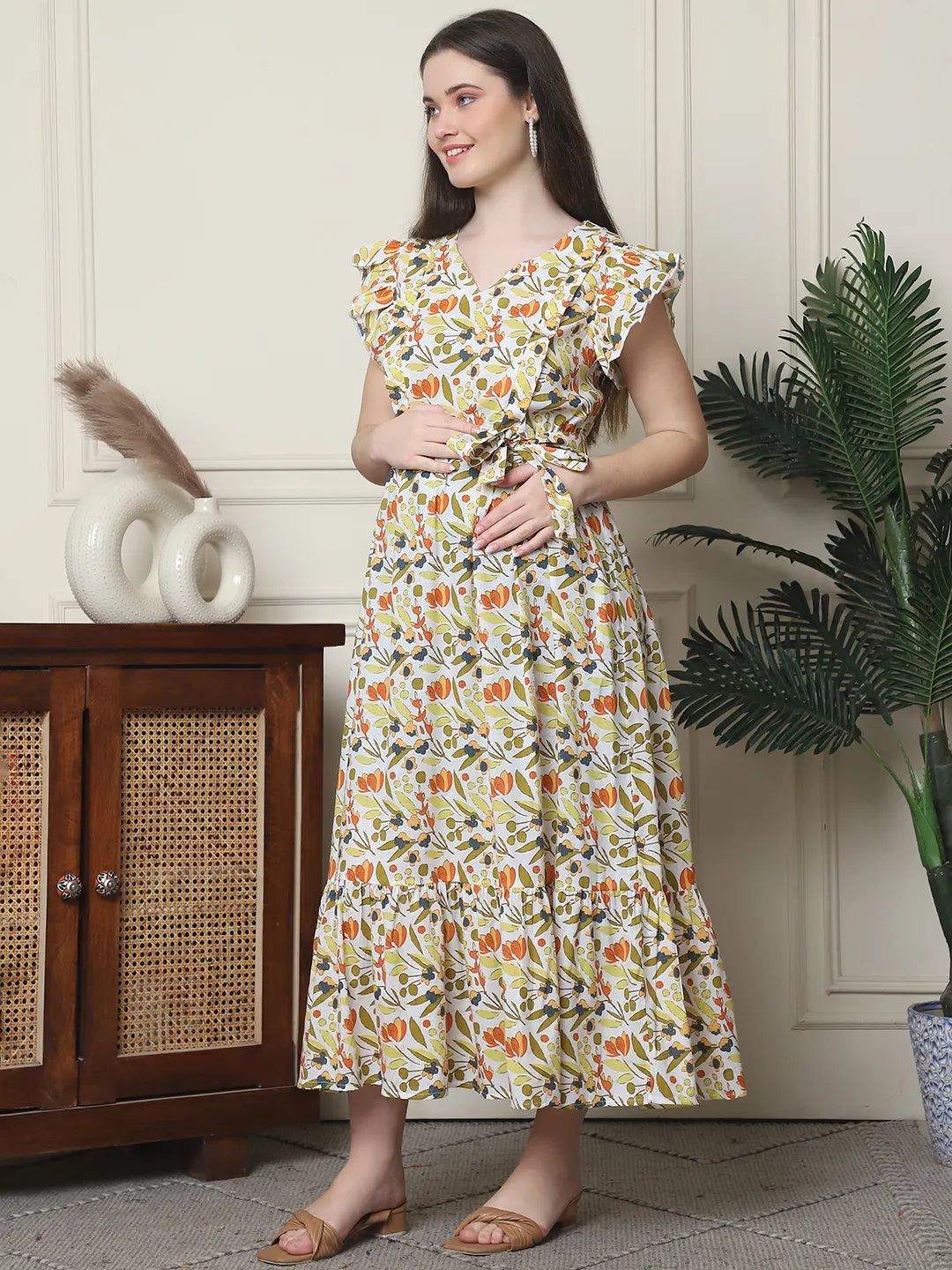 Frempy Women Fit and Flare Multi Floral Printed Maxi/Full Length Dress