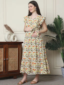 Frempy Women Fit and Flare Multi Floral Printed Maxi/Full Length Dress
