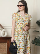 Frempy Women Fit and Flare Multi Floral Printed Maxi/Full Length Dress