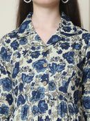 Frempy Women Fit and Flare Navy Blue Floral Printed Maxi/Full Length Dress