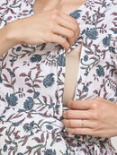 Frempy Women Fit and Flare Soft Blue Floral Printed Maxi/Full Length Dress