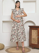Frempy Women Fit and Flare Multi Floral Printed Maxi/Full Length Dress
