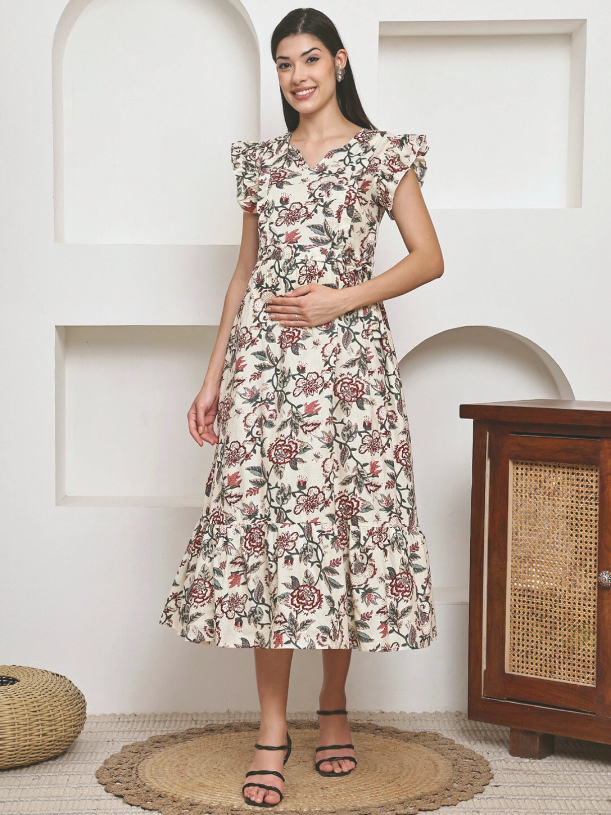 Frempy Women Fit and Flare Multi Floral Printed Maxi/Full Length Dress