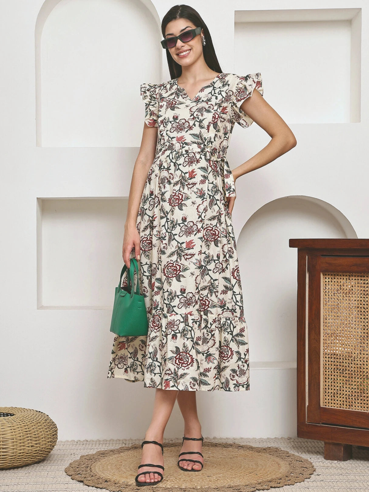 Frempy Women Fit and Flare Multi Floral Printed Maxi/Full Length Dress