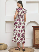 Frempy Women Fit and Flare Imperial Purple Floral Printed Maxi/Full Length Dress