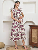 Frempy Women Fit and Flare Imperial Purple Floral Printed Maxi/Full Length Dress