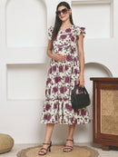 Frempy Women Fit and Flare Imperial Purple Floral Printed Maxi/Full Length Dress