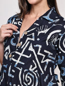 Frempy Women Fit and Flare Navy Blue Floral Printed Maxi/Full Length Dress