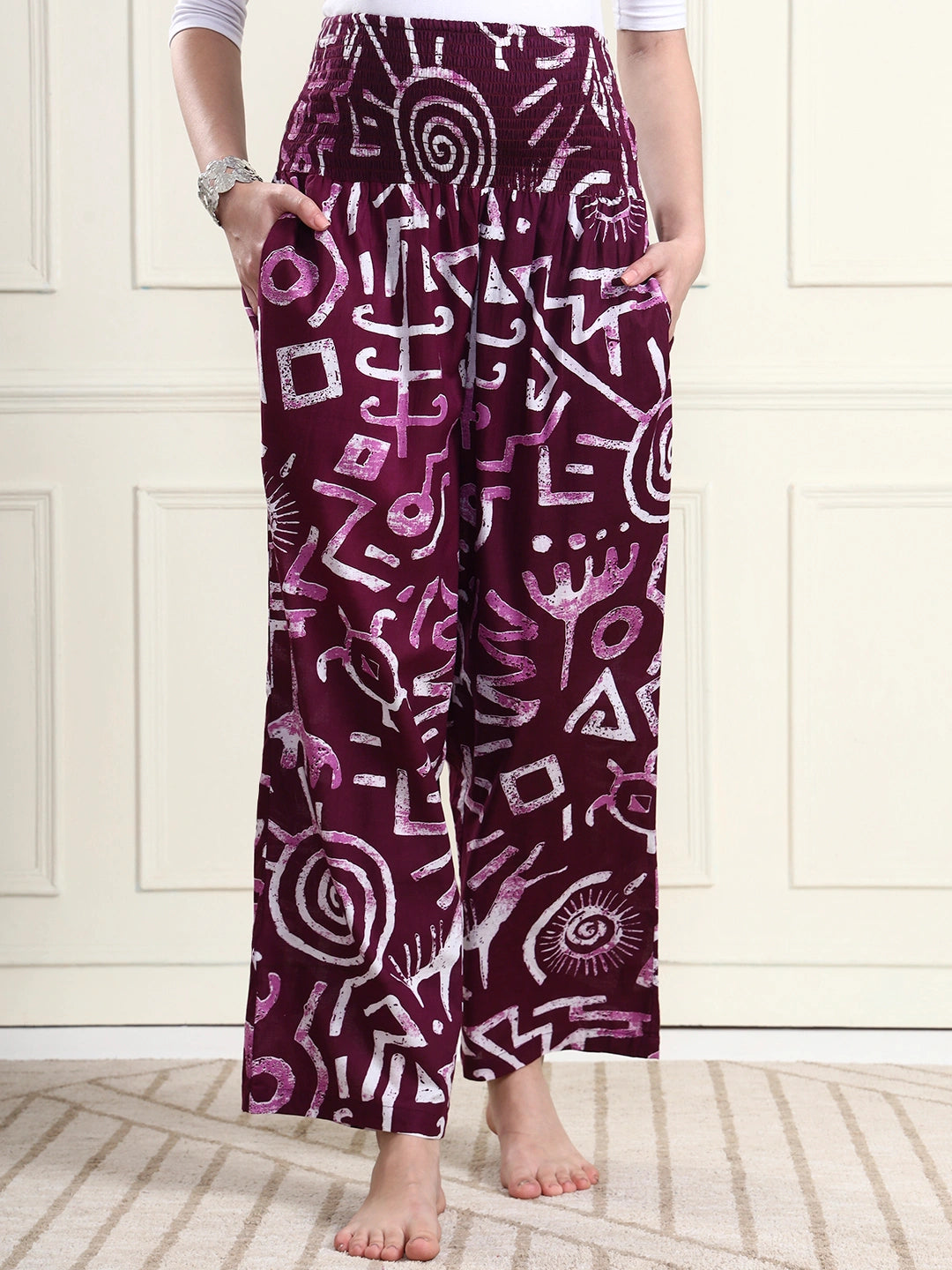 Wine Abstract Print Pure Cotton Maternity Trousers