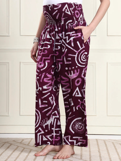 Wine Abstract Print Pure Cotton Maternity Trousers