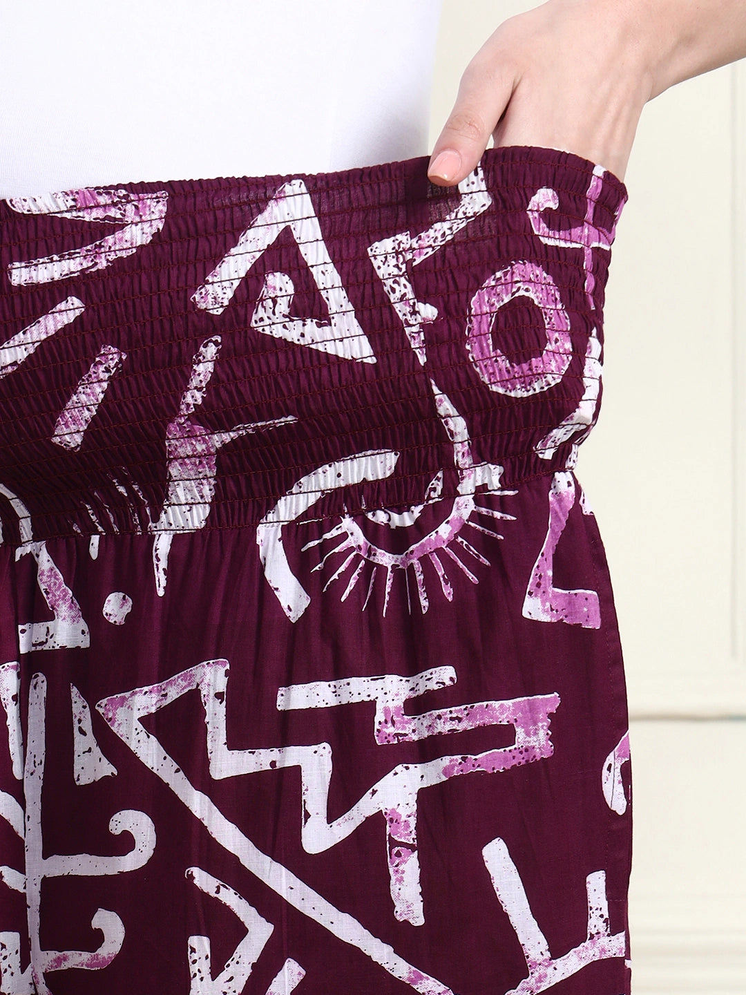 Wine Abstract Print Pure Cotton Maternity Trousers