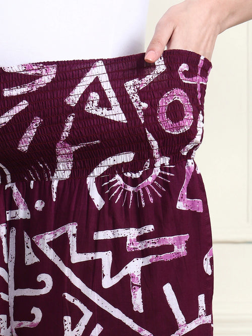 Wine Abstract Print Pure Cotton Maternity Trousers