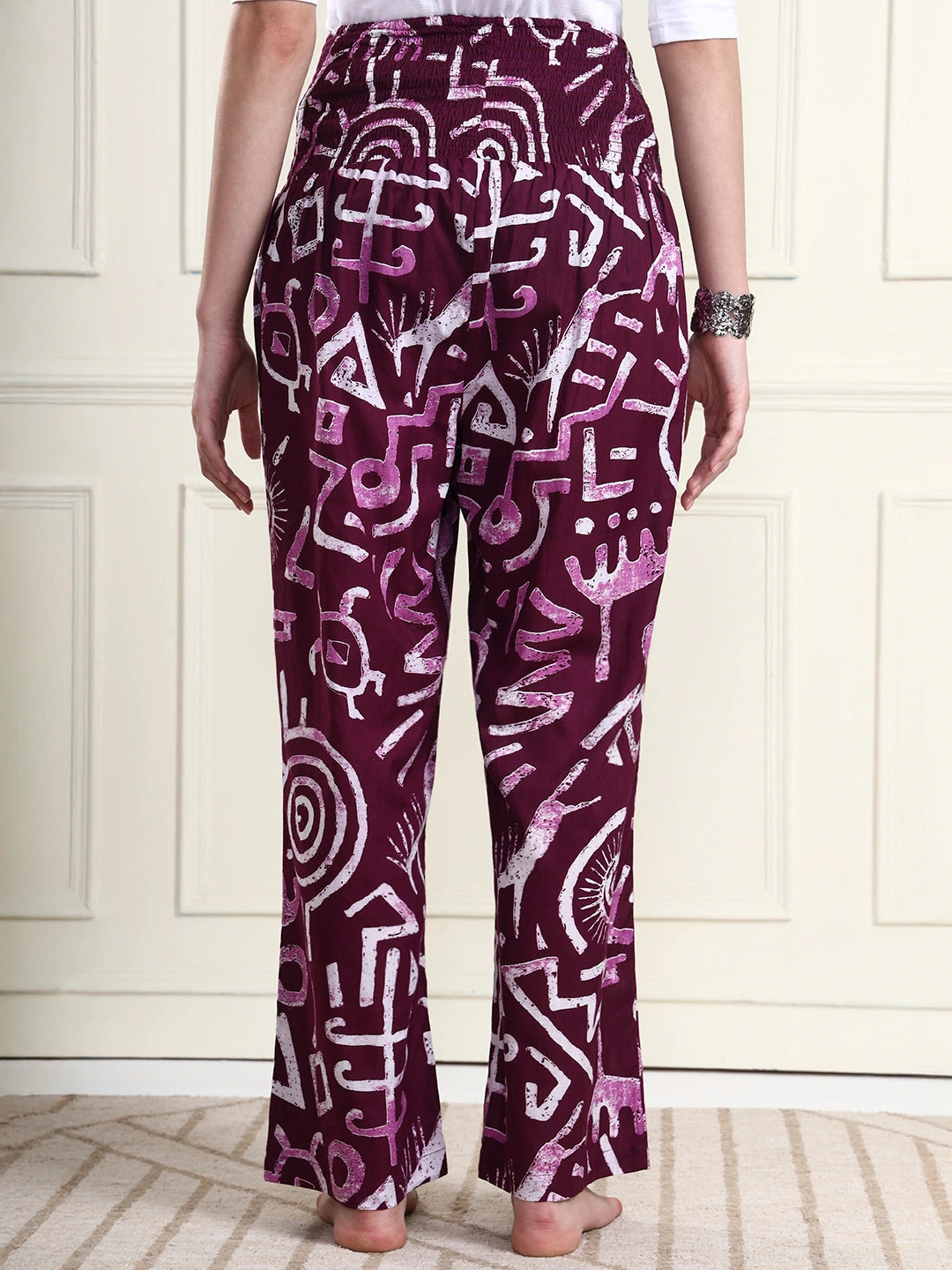 Wine Abstract Print Pure Cotton Maternity Trousers