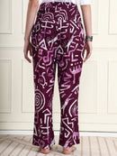 Wine Abstract Print Pure Cotton Maternity Trousers