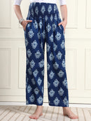 Frempy Women Blue Ikat Print Pure Cotton Maternity Trousers