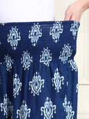 Frempy Women Blue Ikat Print Pure Cotton Maternity Trousers