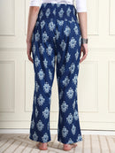 Frempy Women Blue Ikat Print Pure Cotton Maternity Trousers