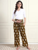 Frempy Women Olive Ikat Print Pure Cotton Maternity Trousers