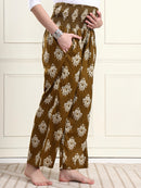 Frempy Women Olive Ikat Print Pure Cotton Maternity Trousers