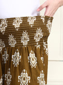 Frempy Women Olive Ikat Print Pure Cotton Maternity Trousers