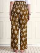 Frempy Women Olive Ikat Print Pure Cotton Maternity Trousers