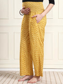 Frempy Women Yellow Striped Smocked Waist Pure Cotton Maternity Trousers