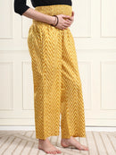 Frempy Women Yellow Striped Smocked Waist Pure Cotton Maternity Trousers