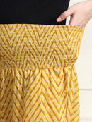 Frempy Women Yellow Striped Smocked Waist Pure Cotton Maternity Trousers