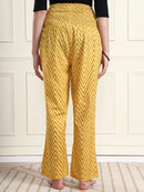 Frempy Women Yellow Striped Smocked Waist Pure Cotton Maternity Trousers