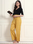 Frempy Women Yellow Striped Smocked Waist Pure Cotton Maternity Trousers