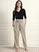 Frempy Off-White Ikat Print Pure Cotton Maternity Trousers