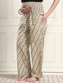 Frempy Off-White Ikat Print Pure Cotton Maternity Trousers