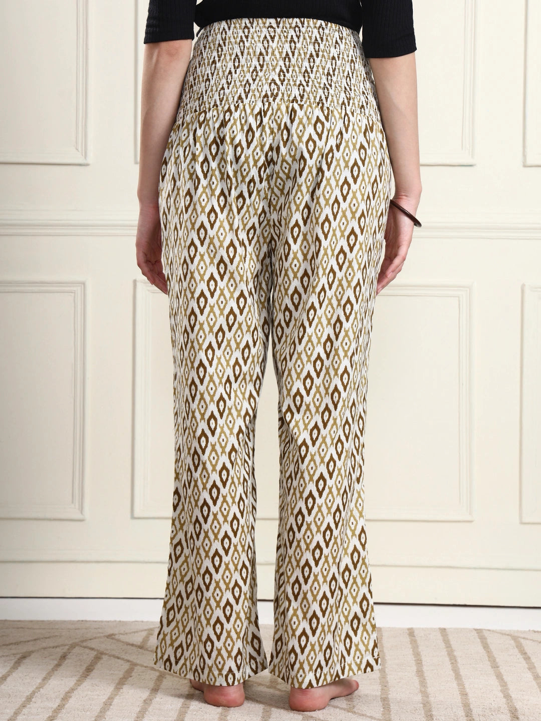 Frempy Off-White Ikat Print Pure Cotton Maternity Trousers