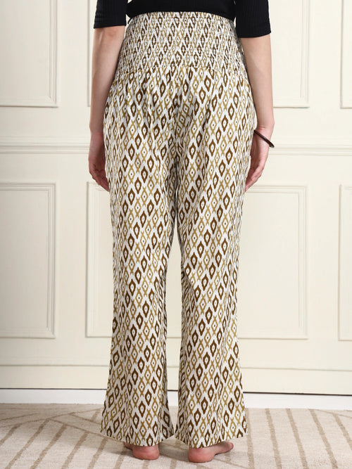 Frempy Off-White Ikat Print Pure Cotton Maternity Trousers