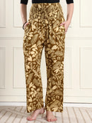 Frempy Women Olive Leaf Print Smocked Waist Pure Cotton Maternity Trousers