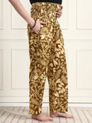 Frempy Women Olive Leaf Print Smocked Waist Pure Cotton Maternity Trousers