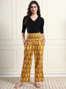 Frempy Yellow Ikat Diamond Print Pure Cotton Maternity Trousers