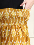 Frempy Yellow Ikat Diamond Print Pure Cotton Maternity Trousers