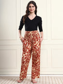 Frempy Women Rust Red Floral Print Pure Cotton Maternity Trousers