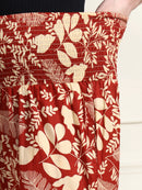 Frempy Women Rust Red Floral Print Pure Cotton Maternity Trousers