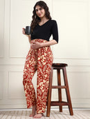 Frempy Women Rust Red Floral Print Pure Cotton Maternity Trousers