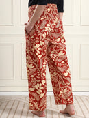 Frempy Women Rust Red Floral Print Pure Cotton Maternity Trousers